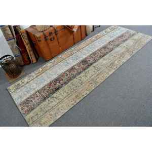 Alfombra Turca, Alfombra de Pasillo de 3.1x8.6 pies, Alfombra Vintage, Alfombra de Lana Azul Abstracta - Product Image 1