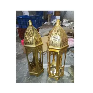 Desainer menarik lentera Maroko Set dua Klasik lentera lilin India bergaya tugas berat mewah lentera Maroko