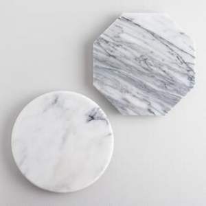 Juego de 6 elegantes posavasos de piedra de mármol blanco redondo de primera calidad para protección de mesa y decoración del hogar - Product Image 2