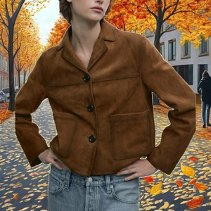 Chaqueta Impermeable de Piel de Oveja Retro para Mujer, Chaqueta de Lona con Cuello de Traje, Cierre de un Solo Botón, Manga Larga, Estilo Deportivo Informal, Corta, para Invierno - Product Image 2