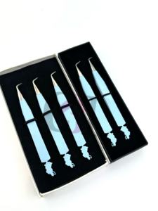 Pinzas Profesionales para Extensión de Pestañas con Punta Plateada Bunny Silver Tip, Recubrimiento en Polvo Azul Hielo, 90 Grados, Instrumento de Belleza GETUP - Product Image 2