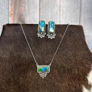 Handmade Sterling Silver <b>Peacock</b> Dahlia Necklace Earrings Set Unique Floral Artisan Style <b>Jewelry</b> with Gold Plating Gift for Her - Product Image 1