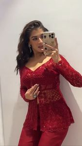 Classique élégant femmes 100% coton crêpe robe broderie florale col en v décontracté court genou longueur conception avec technique tissée - Product Image 4