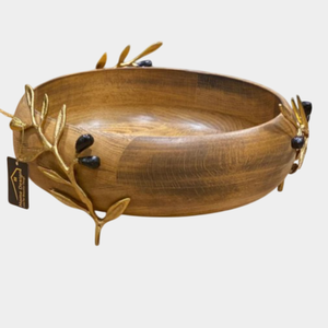 Bol de service en bois fabriqué à la main avec base florale décorative Bol à salade de table classique parfait pour servir des collations Fruits - Product Image 5