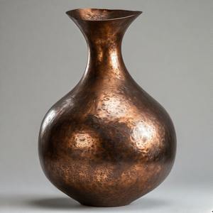 Florero de cobre antiguo HeritageGlow con textura martillada, jarrón de suelo de tono metálico, diseño Floral en relieve, decoración del hogar, declaración de acento - Product Image 3