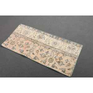 Alfombra de 1.6x3.2 pies, Alfombra Turca Vintage, Alfombra de Lana con Parches Beige y Azul - Product Image 1