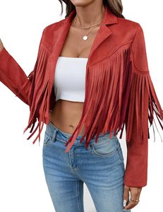 Chaqueta de Mujer Estilo Vaquero Occidental de Primera Calidad, con Flecos, Gamuza Sintética y Pedrería, Chaquetas de Jinete, Marca OEM y ODM - Product Image 3
