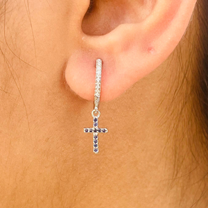 Auténticos pendientes Huggie de oro blanco sólido K18 de alta calidad con diamante de zafiro azul joyería de moda para regalos de bodas - Product Image 4