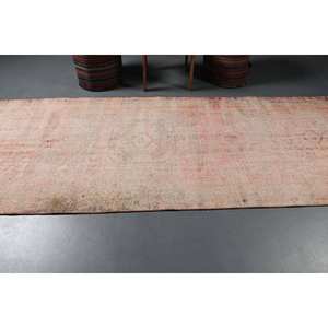 Alfombra de lana turca Vintage Rosa Bohemia 390X1140 cm diseño rectangular de retazos hecho a mano para cabecera adolescente con respaldo de látex - Product Image 3