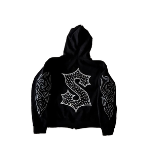Personalizado negro francés Terry peso pesado ácido lavado sudaderas con capucha hombres algodón mezclado Sudadera con capucha fabricante Boxy Oversized Rhinestone Hoodie - Product Image 6
