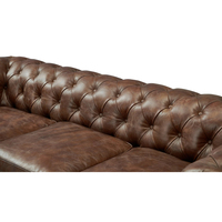 Canapé Chesterfield 3 places moderne de luxe en cuir marron capitonné avec structure en bois pour école, parc, entrepôt, atelier, salon