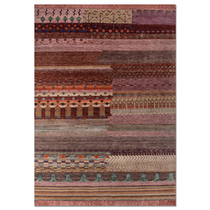 Alfombras Manchaha de Lana y Seda de Bambú Anudadas a Mano, Diseño de Parches Rojos y Naranjas para Uso Doméstico-Les-2900 - Product Image 1