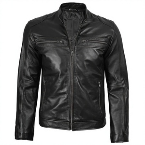 2026 OEM Hot Trending Original Black Cowhide Leather Jacket For Men's Zip Pockets 100%High Quality Low MOQ Winter Fashion Jacket - Product Image 1