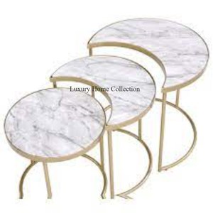 Metal Home & Hotel Living Room Decorative Furniture <b>Nesting</b> <b>Table</b> With Black Color Powder Coated Frame & Wooden Top Round Shape - Product Image 6