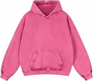 Sweat-shirt à capuche rose délavé à l'acide avec logo frontal, coupe ample, avec poche, en molleton de coton surdimensionné pour l'automne et l'hiver - Product Image 1