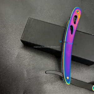 Navajas de Afeitar Profesionales Clásicas de Corte Recto con Logotipo Personalizado Rainbow Plasm, Plegables, de Acero Inoxidable Sostenible - Product Image 4