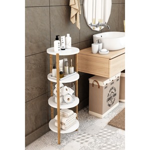 Tuna White 4-Tier Wooden Round Side Table, Plant Stand and <b>Decorative</b> <b>Shelf</b> - Product Image 4