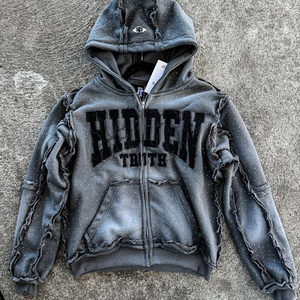 Sweat à capuche personnalisé de haute qualité pour hommes en éponge française pur coton avec broderie en strass Vintage Boxy Fit Loose Silhouette Design - Product Image 5