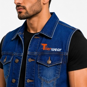 Wholesale <b>Men's</b> <b>Jean</b> Vests Custom Logo Denim Sleeveless Vest Casual Workwear Western Cowboy <b>Biker</b> Streetwear Fashion Cotton - Product Image 5
