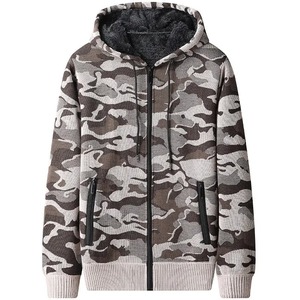 Sweat à capuche zippé pour homme 2024, camouflage, lourd, hiver, doublé en polaire, veste chaude, streetwear décontracté, sweat à capuche pour homme - Product Image 3