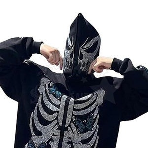 Men's Basic Style Acid Wash <b>Rhinestone</b> Print Pullover Hoodie Trendy Oversized Casual Streetwear <b>Jacket</b> for Winter - Product Image 3