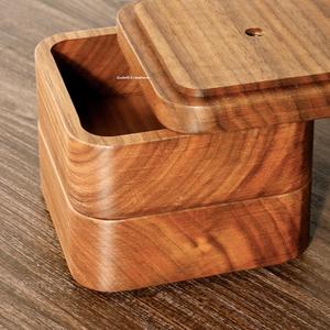 Caja de almacenamiento de madera con decoración de 2 niveles Técnica de madera pulida - Product Image 3