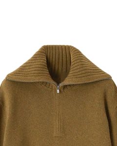 Manufacturer Customized Mens Quarter Zip Knit Sweater Olive Brown Solid Knit High Collar Warm Winter Casual Pullover OEM Custom - Product Image 4