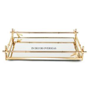 Magnifique Look Designer Argent Brillant Métal Poli Encadré Forme Ronde Miroir De Luxe Plateau De Service Maison & Hôtel Table Centre De Table - Product Image 6