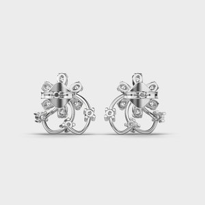 Boucles d'oreilles clous de luxe en argent sterling 925 massif avec diamants taillés en poire et motifs floraux |   Bijoux plaqués rhodium certifiés IGI - Product Image 4