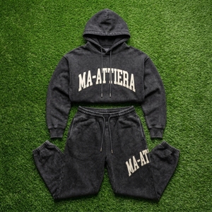 Custom Men Black Washed Hoodie <b>Jogger</b> Set Cotton Fleece <b>Oversized</b> Streetwear Tracksuit OEM Wholesale - Product Image 5