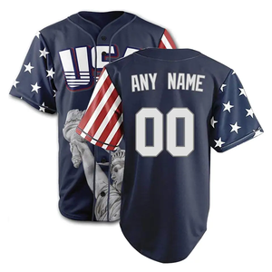 Maillot de baseball respirant anti-UV à impression intégrale USA, rouge, manches courtes, impression numérique, polyester, unisexe, 1 motif Statue de la Liberté - Product Image 4