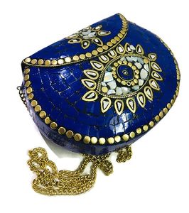 Classic Look Handcrafted Mosaic <b>Clutch</b> Purse With Rich Color Stone Inlay for <b>Brides</b> and Party Wear Women Wholesale Price - Product Image 4