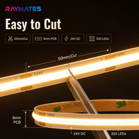 Tiras de Luces LED COB Flexibles de Alta Calidad, 24V/12V, 320 LED, 8MM, Material USB para PC, Temperatura de Color Ajustable, Control por Aplicación