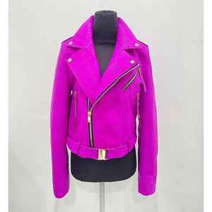 Abrigo largo cortavientos de cuero de cordero con doble botonadura para mujer con pretina abrigo de cuero para niñas y mujeres con estilo - Product Image 1