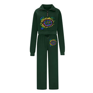 Ropa deportiva Chándal 100% Algodón Jogging Conjunto unisex Traje deportivo Chaquetas con cremallera Pantalones Conjuntos de 2 piezas Chándal de niña Chándal - Product Image 5