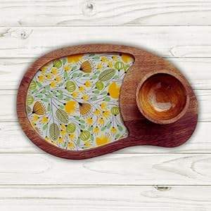 Plateau de service en bois de manguier avec poignée ronde imprimée bols à collations pour la décoration intérieure et la cuisine - Product Image 2