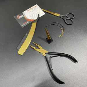 Black Gold Custom Logo <b>Hair</b> Extension Tool Kit Set Stainless Steel Scissor Razors and <b>Hair</b> <b>Sectioning</b> <b>Clip</b> Loop - Product Image 5