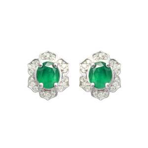 Zambian <b>Emerald</b> <b>Stud</b> <b>Earrings</b> Zircon Halo White 925 Sterling Silver 14K Gold Plated Fine Luxury Jewelry - Product Image 6