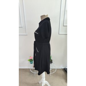 Robe courte en modal à manches courtes et col pour femme avec fermeture éclair sur le devant et poches, 37302 - Noir - Product Image 5