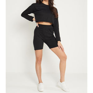 ชุดลำลอง2ชิ้นสำหรับผู้หญิงชุดวอร์มกางเกงขาสั้นสีดำเทา - Product Image 2