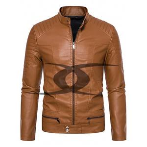 Diseño personalizado Hombres Chaqueta de cuero de color sólido Hombres Chaqueta de cuero Ropa de calle Hombres Chaqueta de cuero marrón - Product Image 3