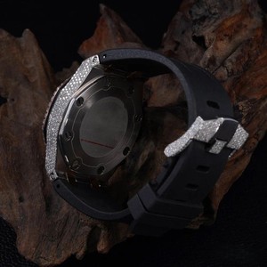 Montre Hip Hop entièrement sertie de diamants faits à la main Mouvement à quartz en diamant Leb Bracelet en caoutchouc noir Argent sterling 925 - Product Image 5