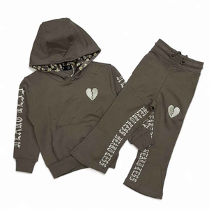 Survêtements évasés avec logo personnalisé pour hommes, pantalon à capuche à impression bouffante de haute qualité, ensemble 2 pièces 100% coton - Product Image 6