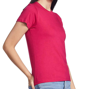 Camiseta Corta de Punto para Mujer, Cuello Redondo, Manga Corta, Color Rosa Sólido, Corte Regular, Estilo Casual, Primavera Verano - Product Image 2