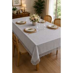 Mantel Gris con Borde de Encaje, Ecológico, Impreso, de Polipropileno No Tejido, Rectangular, Estilo Europeo, para Uso Doméstico o Hoteles - Product Image 1