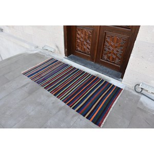 Tapis moderne en laine patchwork bleu rouge de 2,9x6 pieds, tissage plat turc, tapis de salon avec support en latex pour voitures et décorations d'intérieur - Product Image 2
