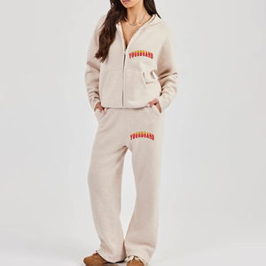 Sudadera con capucha y pantalón de pierna recta con cremallera holgada de talla grande OEM/ODM, chándales para correr, chándal ligero de lana de algodón 100% - Product Image 1
