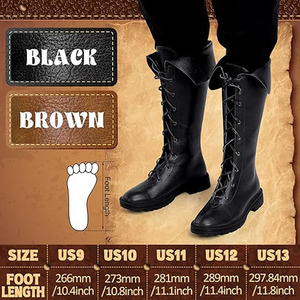Botas renacentistas medievales para hombre, disfraz de pirata, botas de cuero gótico Vikingo, zapatos atados de tubo alto para Halloween, Cosplay - Product Image 2