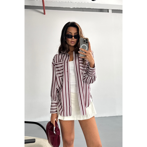 Chemise à rayures bordeaux pour femmes - Product Image 6