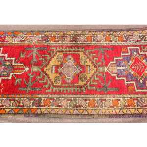 Vintage <b>Runner</b> Rug, 2.7x12.1 ft Turkish Rug, <b>Red</b> Herki Wool Rug - Product Image 4